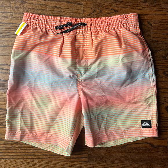 New Quiksilver Boy's Orange Sunset Ombre Swim Trunks Bottoms - Large 14 - 16 - Picture 1 of 4